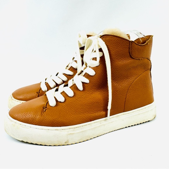 Sam Edelman Shoes - Sam Edelman Pence Leather High-Top Shearling Trim Sneakers Brown sz 8